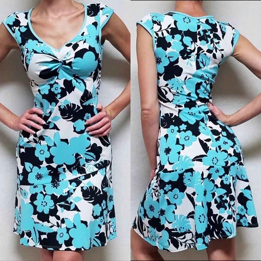 VINTAGE My Michelle Blue Tropical Fit&Flare Dress